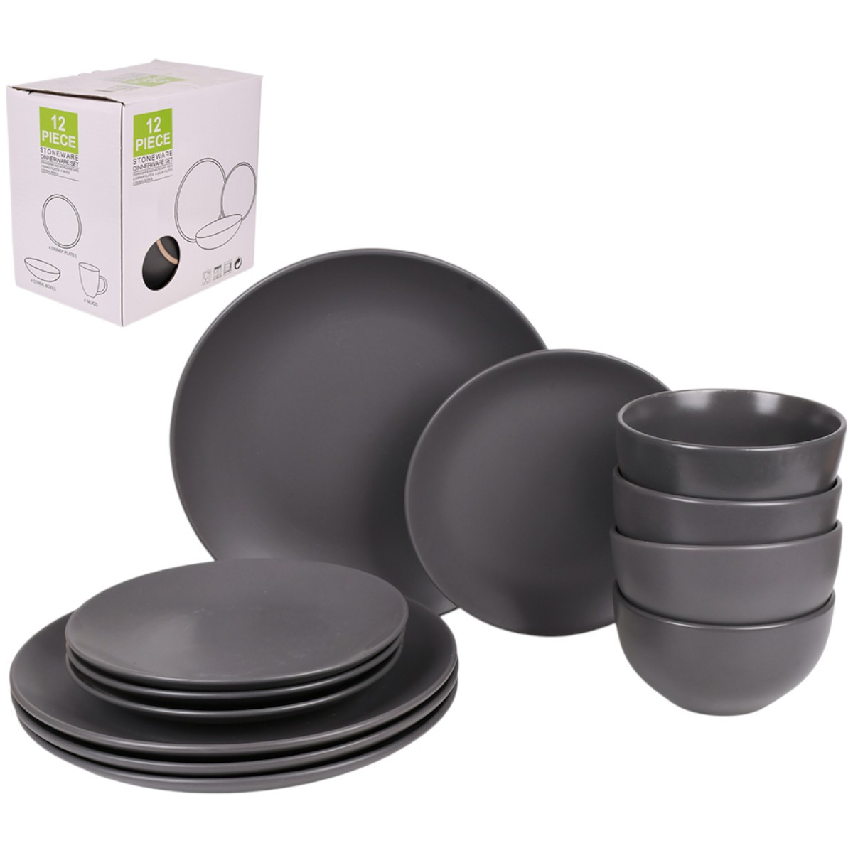 Набір столового посуду Piece Stoneware 12 предметів (MC5581-3) Темно-сірий