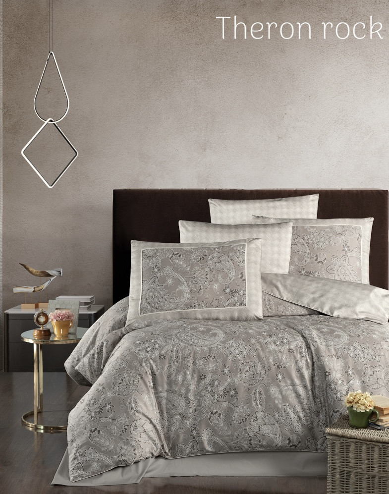 Постільна білизна сатинова La Romano Premium 300 TC євро розмір Theron rock, фото 1