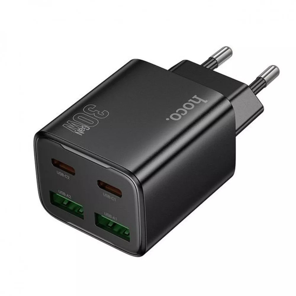 Мережевий зарядний пристрій HOCO N56 Fundador four-port PD30W (2С2А) charger Black, фото 1