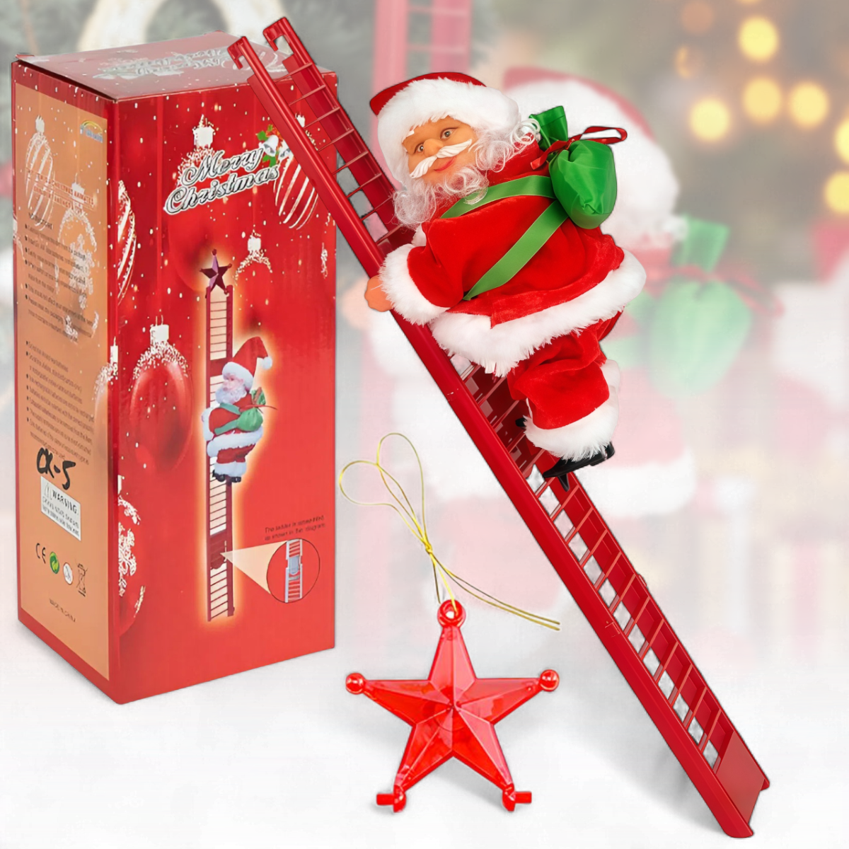 Музична іграшка Дід Мороз який​​​​​​​ піднімається по сходах з рухом вгору-вниз, фото 1