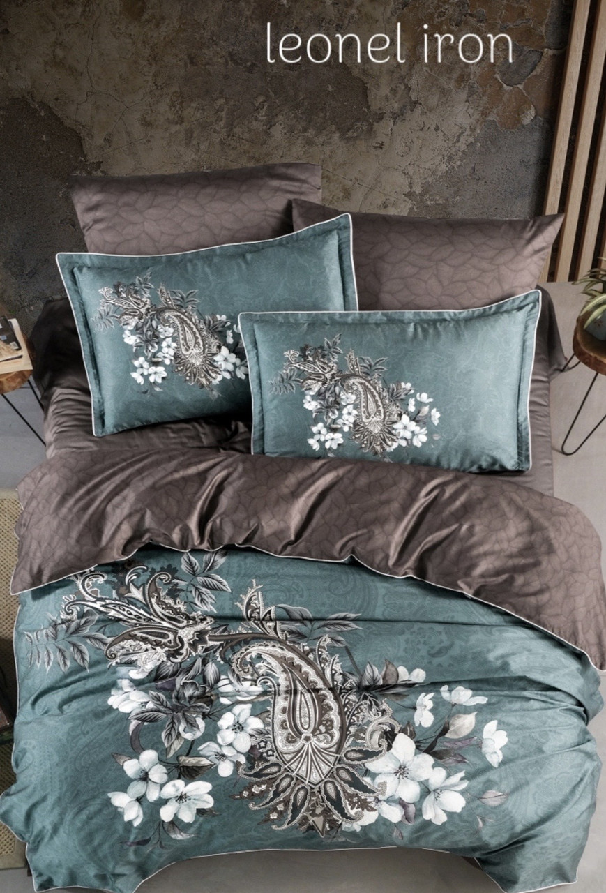 Постільна білизна сатинова La Romano Premium 300 TC євро розмір Leonel iron, фото 1