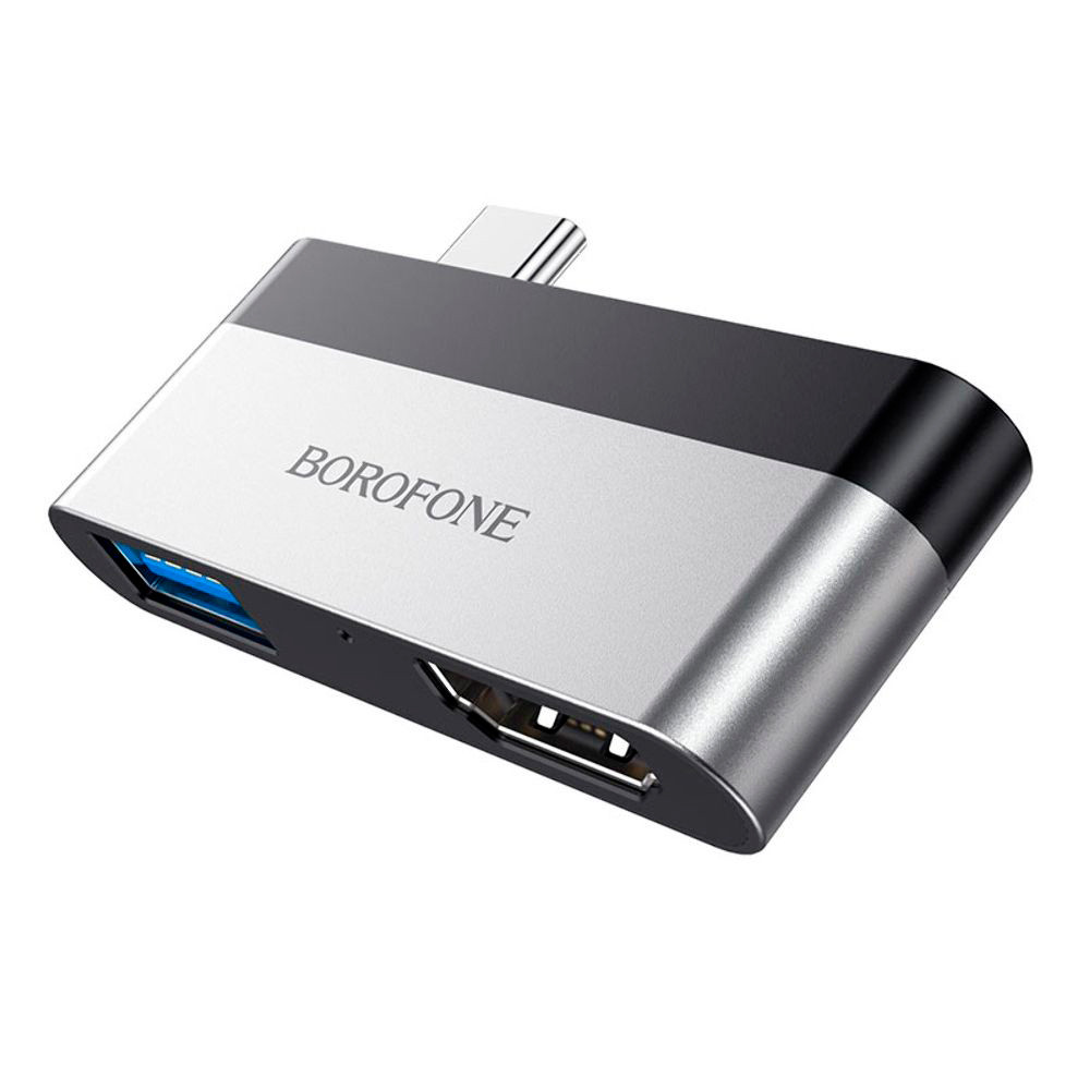 OT Переходник BOROFONE DH2 Type-C(Male) - USB3.0+2*HDMI, Black, Box, фото 1