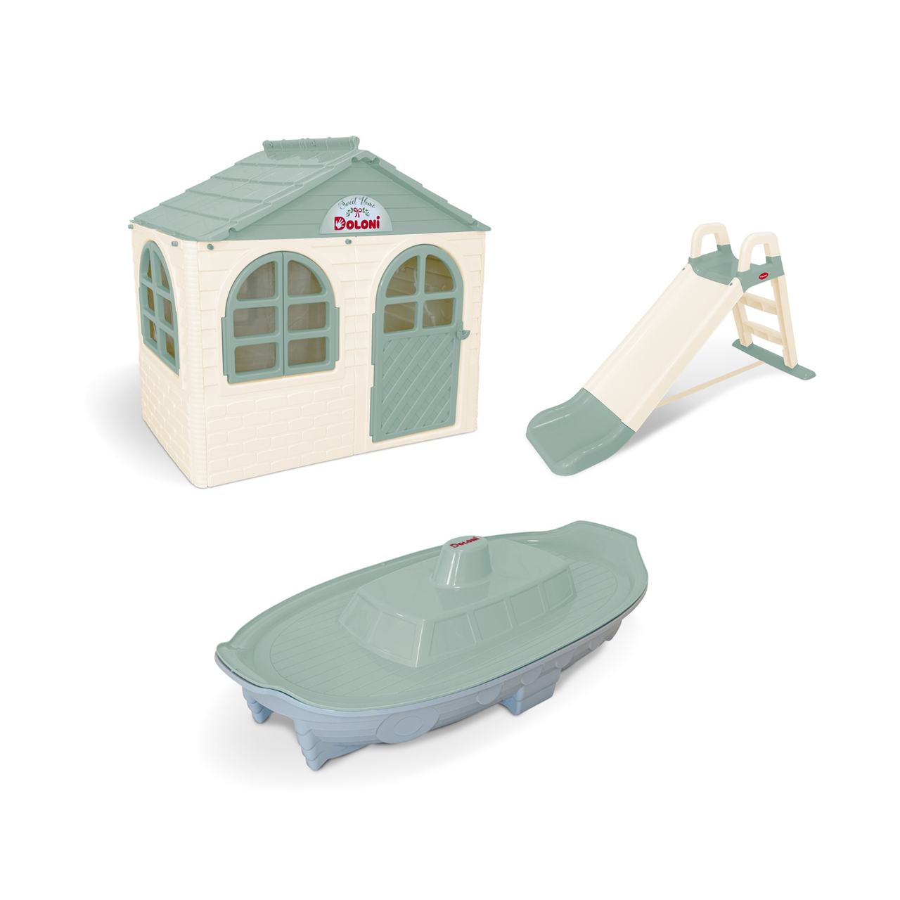 НАБІР Дитячий ігровий пластиковий будиночок зі шторками, дитяча пластикова гірка та пісочниця ТМ Doloni, фото 1
