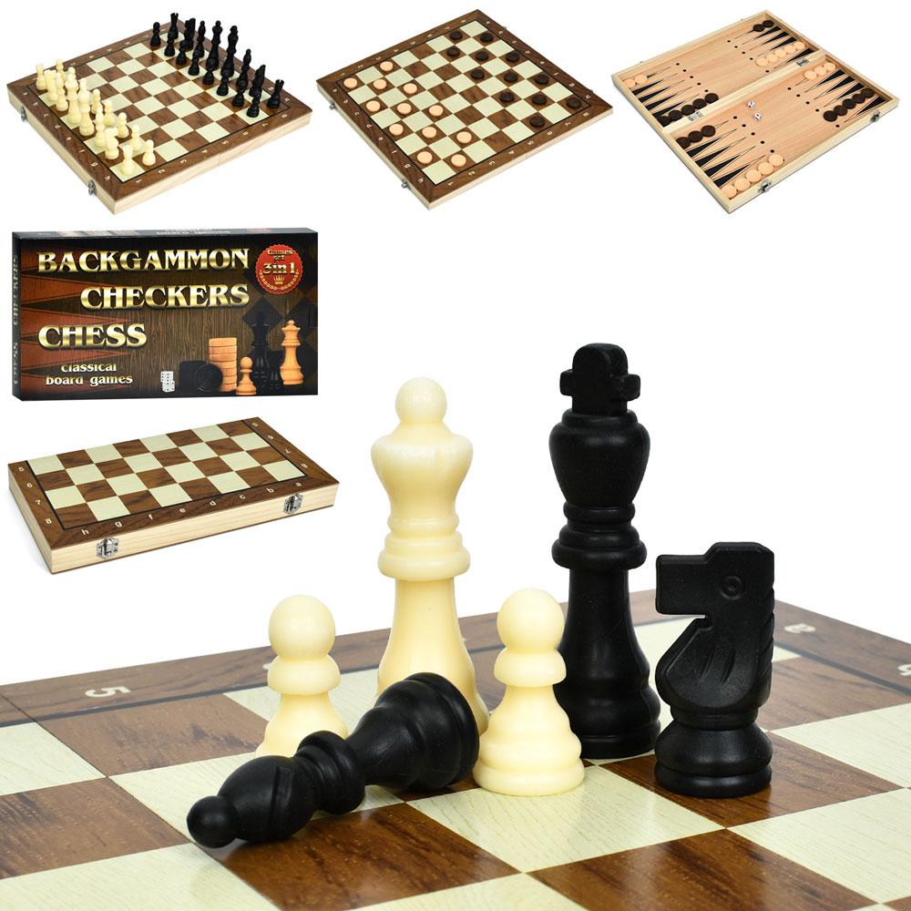 Настільна гра 3в1 (шахи, нарди, шашки), 39×39 см, фігури дерево+пластик, у коробці (A0068), фото 1