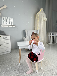 Столик з відкидним верхом 53х60х45 і стільчик корона 26.5х26х25, стіл та стілець для дітей від 1 року, білий з рожевим