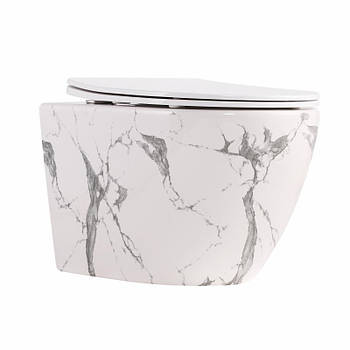 Унітаз підвісний Robin Ultra Quiet 490×365×325 мм, Marble, із сидінням Slim Duroplast/Soft-close/Quick Release QT13332381ASMR