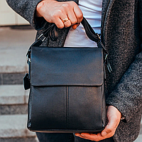 Чоловіча шкіряна сумка-месенджер, барсетка на одне плече 22x26x6 Tiding Bag 75-5271 чорна