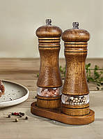 Ручний млин для солі та перцю 2 шт. | Млин для подрібнення спецій, універсальний | Набір перечниця та сільниця дерев'яні