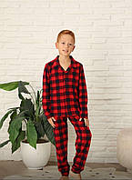 Пижама для мальчика рубашка и штаны Клетка 89974, Красный, Рост 128-134 (8-9 лет)