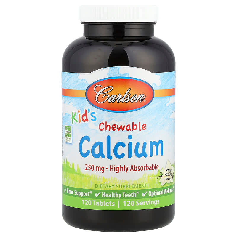 Жувальний кальцій для дітей, Kid's Chewable Calcium, Carlson, ваніль, 250 мг, 120 таблеток, фото 1