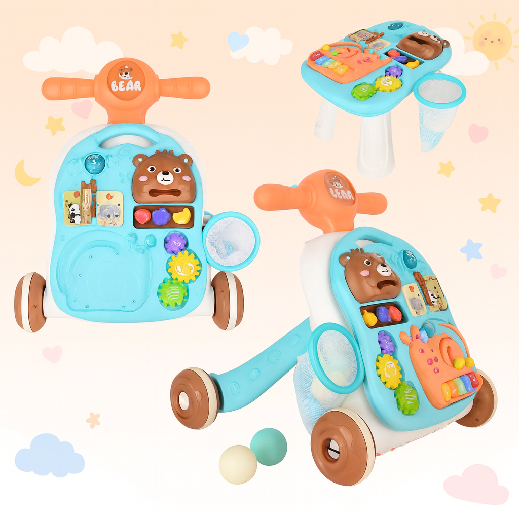 Ходунки 994 3в1: стіл, бізіборд, піаніно з підсвіткою, кульки та ігри для розвитку малюка, фото 1