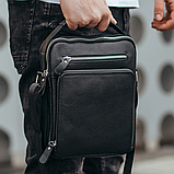 Шкіряна чоловіча сумка-барсетка 21х26х6, месенджер через плече з ручкою Tiding Bag M32432 чорний, фото 6