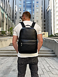 Шкіряний чоловічий рюкзак міський 30х41х12, сумка на плечі для ноутбука та документів Tiding Bag 20334 чорна, фото 10