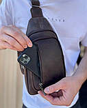 Чоловічий слінг зі шкіри 17х30х6, крейзі хорс для телефону 6349 коричневий, фото 4