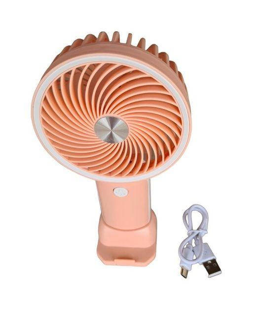 Вентилятор Mini Fan HX09-1 акумуляторний ручний з підставкою для телефону Персиковий з білим, фото 1