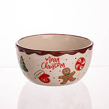 Тарілка супова порцелянова новорічна Ø15 (см) Merry Christmas 800 мл CR-1-44