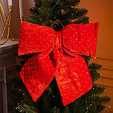 Оксамитовий бант для декору зі стразами на ялинку 45×50 (см) Червоний CR-2-6