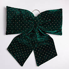 Оксамитовий бант для декору зі стразами на ялинку 55×70 (см) Зелений CR-2-9