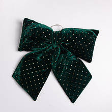 Оксамитовий бант для декору зі стразами на ялинку 45×50 (см) Зелений CR-2-10