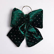 Оксамитовий бант для декору зі стразами на ялинку 25×35 (см) Зелений CR-2-12