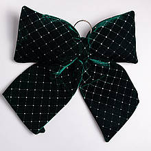 Оксамитовий бант для декору зі стразами та візерунком на ялинку 45×50 (см) Зелений CR-2-18