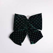 Оксамитовий бант для декору зі стразами та візерунком на ялинку 35×45 (см) Зелений CR-2-19