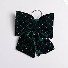 Оксамитовий бант для декору зі стразами та візерунком на ялинку 25×35 (см) Зелений CR-2-20