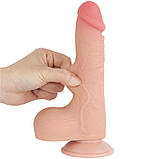 Фалоїмітатор зі шкірою, фаллоімітатор на присоску Lovetoy двошаровий TPE 20 см, фото 3
