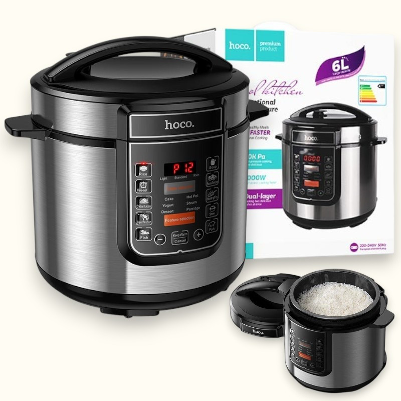Мультиварка-скороварка Hoco HJD27A 6 л | Потужність 1000 Вт, тиск 70 кПа, електрична мультиварка з нержавіючої сталі, фото 1