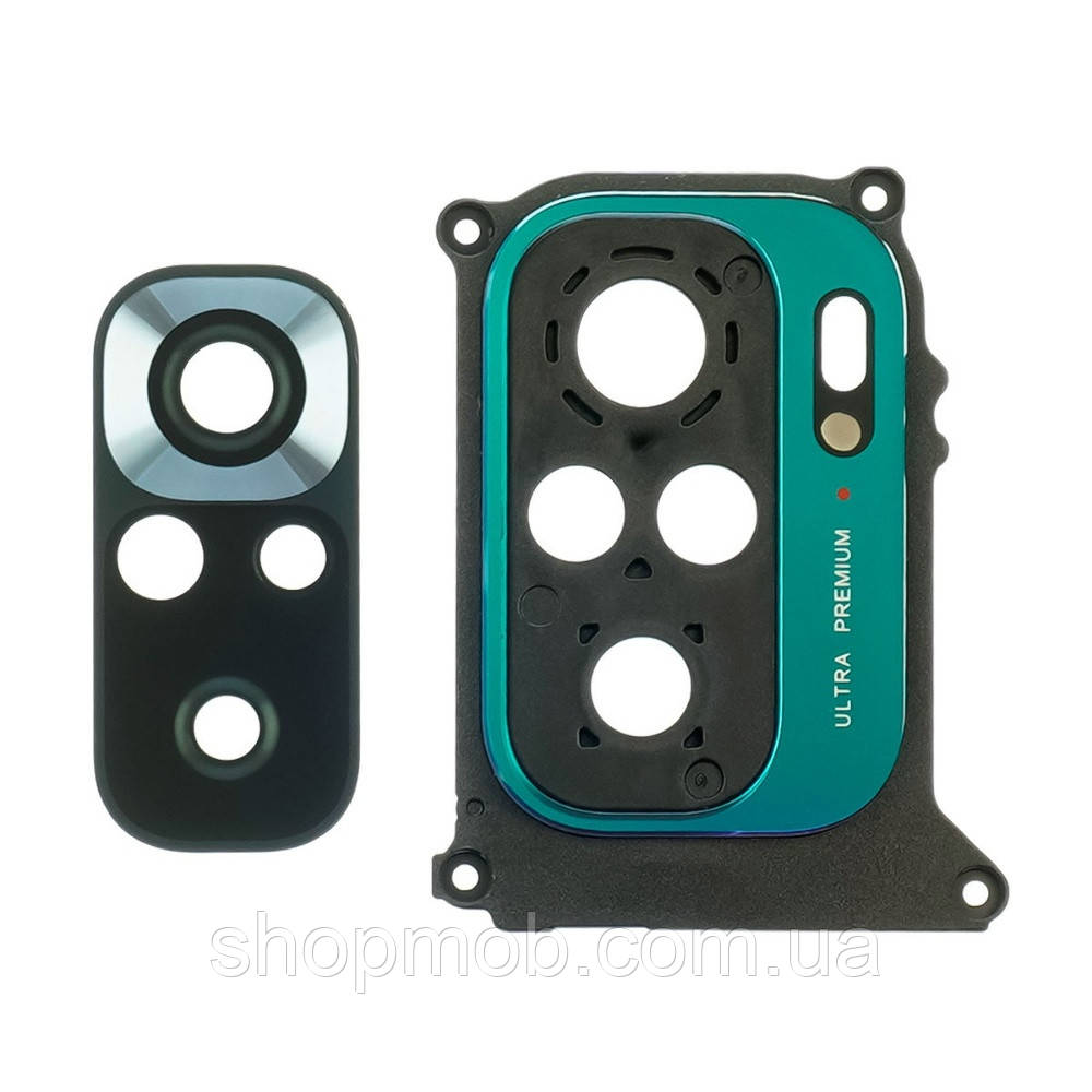 Скло камери з зеленою рамкою для смартфонів Xiaomi Redmi Note 10 і Note 10s захисний аксесуар