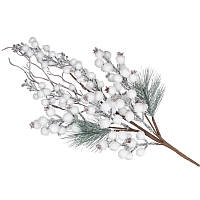 Флористична гілка 62 см із хвою й засніженими білими ягодами Біла