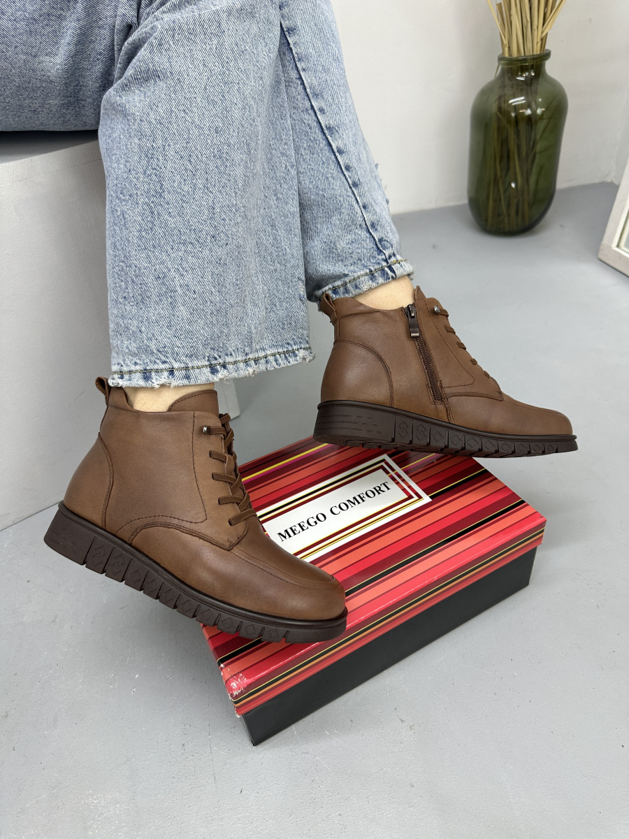 Жіночі демісезонні черевики MeegoComfort 25X20071-1 Brown Battal коричневі шкіряні, фото 1