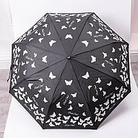 Парасолька напівавтомат з принтом міцна з поліестеру діаметр 97 см Чорна HP-23-2B