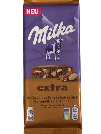Шоколад Milka Extra Caramel Salted Almond Карамель і Мигдаль 190 г, фото 1
