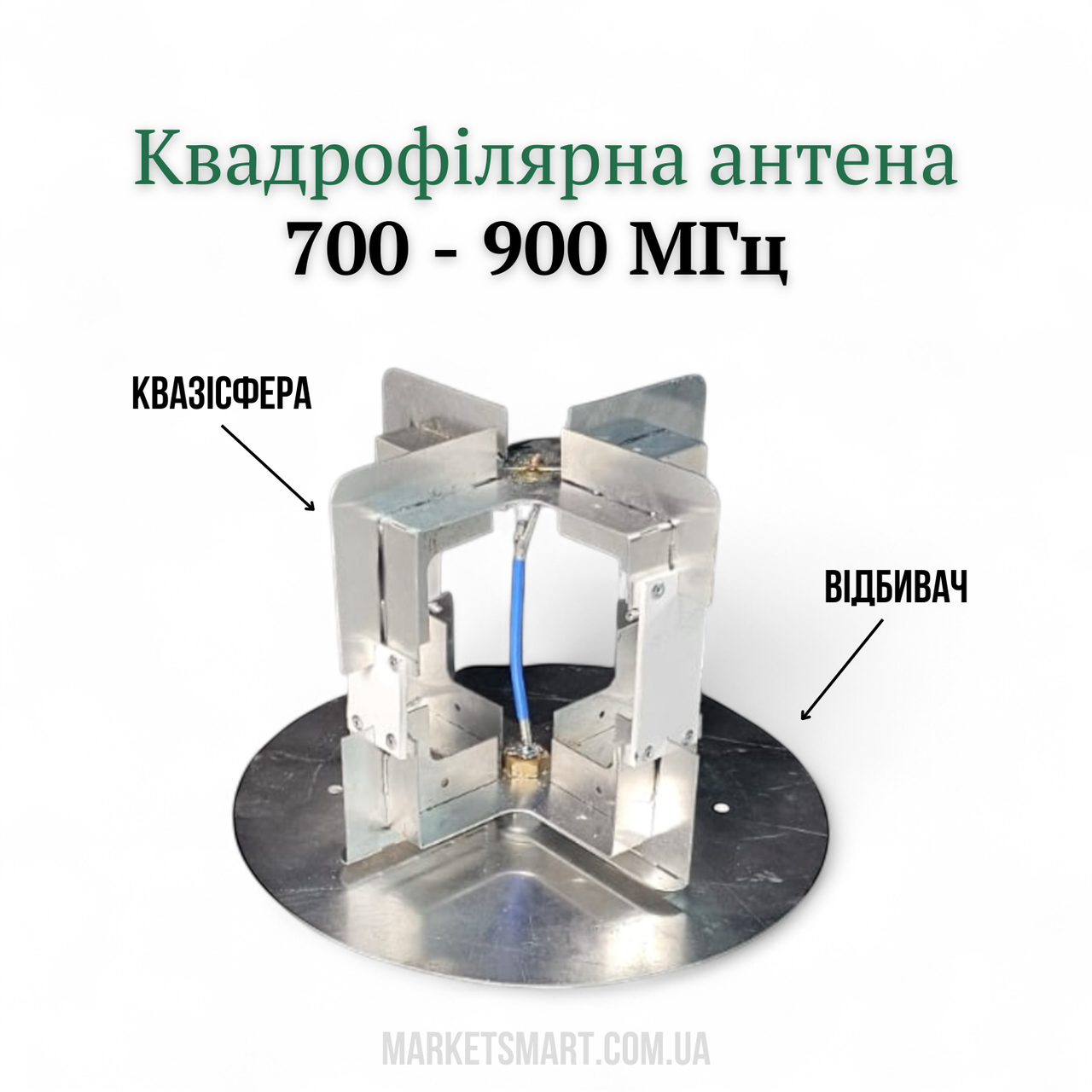 Квадрофілярна антена РЕБ 700–900 МГц N-Type – з відбивачем, кругова поляризація