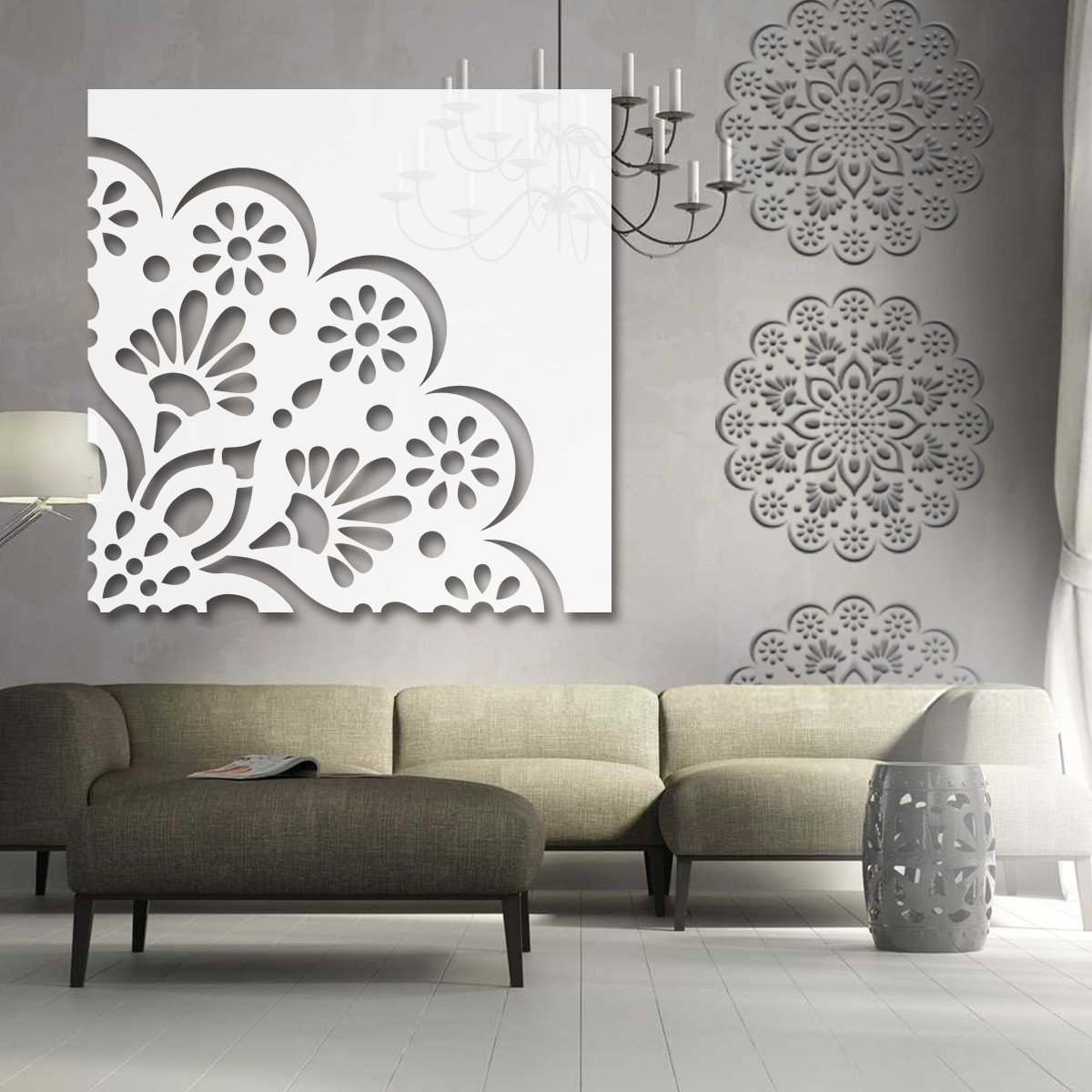 Трафарет для штукатурки, фарбування декоративний багаторазовий орнамент безшовний, пластиковий, товстий 3 мм (550х550) 3, фото 1