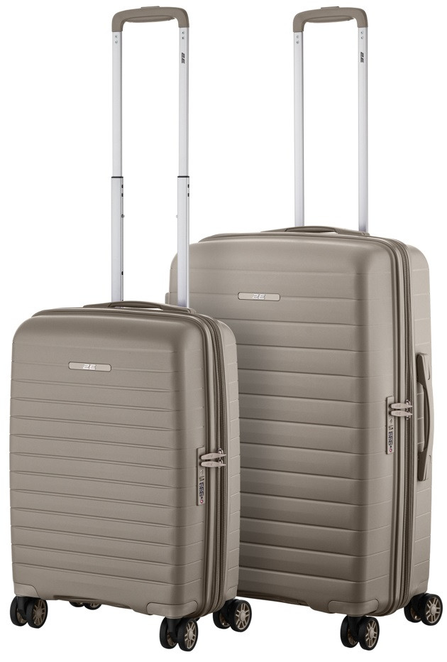 Набір валіз 2E, Aero, поліпропілен, (M+S), TSA, 4 колеса, EXP, сіро-коричневий, фото 1
