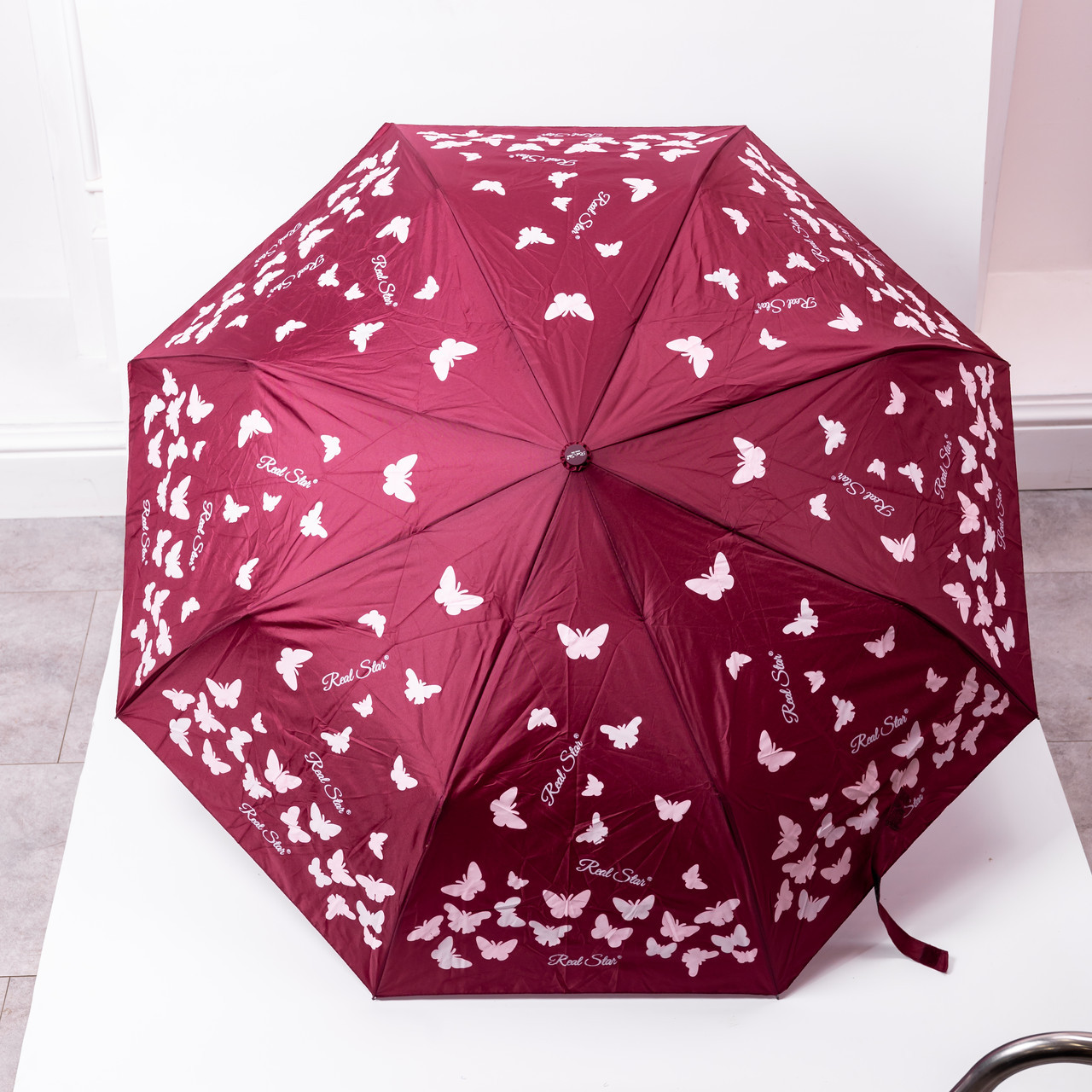 Парасолька напівавтомат з принтом міцна з поліестеру діаметр 97 см Червона HP-23-2R