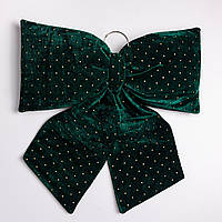 Оксамитовий бант для декору зі стразами на ялинку 55×70 (см) Зелений CR-2-9