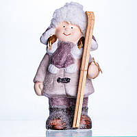 Новорічна фігурка Дівчинка з лижами з фарфору 12×8×23 (см) новорічний декор для дому, квартири, офісу CR-5-1