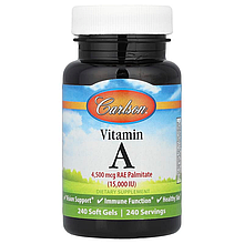 Вітамін А, Vitamin A, Carlson, 4500 мкг RAE (15 000 МО), 240 гелевих капсул