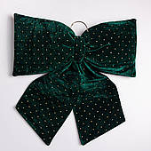 Оксамитовий бант для декору зі стразами на ялинку 55×70 (см) Зелений CR-2-9