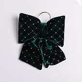 Оксамитовий бант для декору зі стразами та візерунком на ялинку 25×35 (см) Зелений CR-2-20