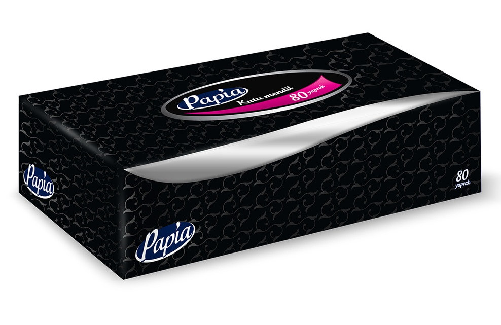 90991 -15% PAPIA Серветки косметичні двошарові  80 шт картон ЧОРНІ//24, фото 1