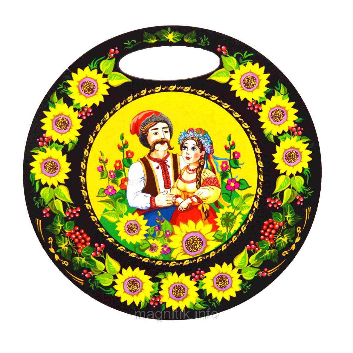 Кухонна кругла дошка "Українська пара в соняшниках", фото 1