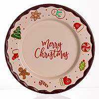 Обідня Тарілка CR-1-39 (Ø27.5 см). Порцелянова Новорічна Merry Christmas, Сервірувальна, Миття в ППМ