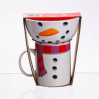 Новорічний порцеляновий набір Snowman – чашка з піалою 350 мл