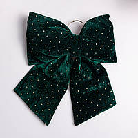 Оксамитовий бант для декору зі стразами на ялинку 35×45 (см) Зелений CR-2-11