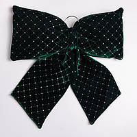 Оксамитовий бант для декору зі стразами та візерунком на ялинку 55×70 (см) Зелений CR-2-17