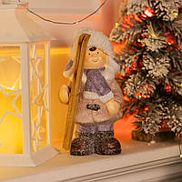 Фарфорова Новорічна Статуетка Дівчинка з Лижами, 22 см. Преміум Декор для Інтер'єру. Під ялинку. CR-5-2